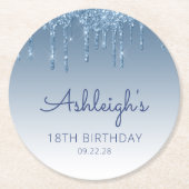 Blue Glitter Drip 18th Birthday Party Ronde Kartonnen Onderzetter (Voorkant)