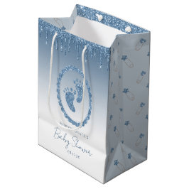 Blue Glitter Drip Baby shower Gift Bag Medium Cadeauzakje