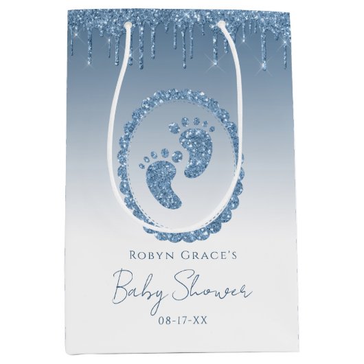 Blue Glitter Drip Baby shower Gift Bag Medium Cadeauzakje (Voorkant)