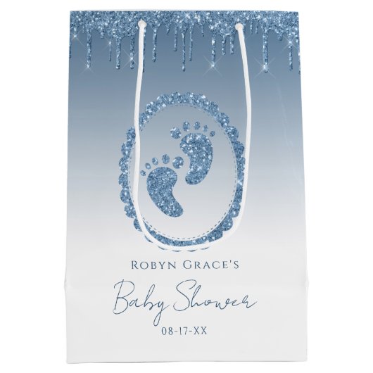 Blue Glitter Drip Baby shower Gift Bag Medium Cadeauzakje (Achterkant)