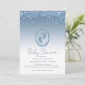 Blue Glitter Drip Baby shower Invitation Kaart (Staand voorkant)