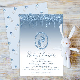 Blue Glitter Drip Baby shower Invitation Kaart
