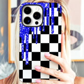 Blue Glitter Drip Checkerboard Case-Mate iPhone Case