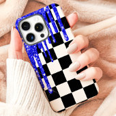 Blue Glitter Drip Checkerboard Case-Mate iPhone Case