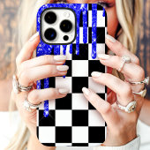 Blue Glitter Drip Checkerboard Case-Mate iPhone Case