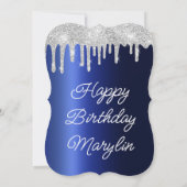 BLUE GLITTER DRIP ELEGANT BIRTHDAY INVITATION KAART (Achterkant)