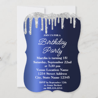 BLUE GLITTER DRIP ELEGANT BIRTHDAY INVITATION KAART
