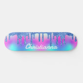 Blue Glitter Drip Fluorescerend Neon Roze & Paarse Persoonlijk Skateboard (Horizontaal)