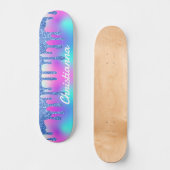 Blue Glitter Drip Fluorescerend Neon Roze & Paarse Persoonlijk Skateboard (Voorkant)