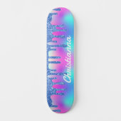 Blue Glitter Drip Fluorescerend Neon Roze & Paarse Persoonlijk Skateboard (Voorkant)