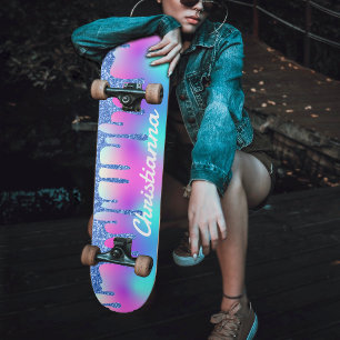 Blue Glitter Drip Fluorescerend Neon Roze & Paarse Persoonlijk Skateboard