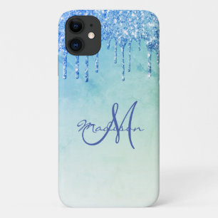 Blue Glitter Drip Name Sparkles Glam Girly Case-Mate iPhone Case