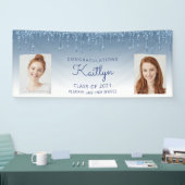 Blue Glitter Drip Two Photo Afstuderen Banner (Beurs)