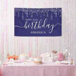 Blue Glitter Dripping Custom Happy 40th Birthday Spandoek