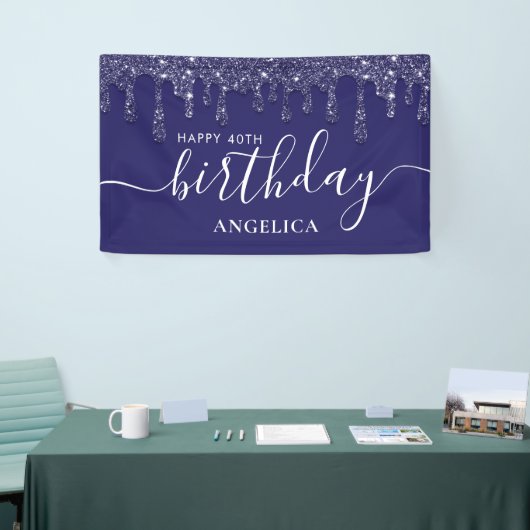 Blue Glitter Dripping Custom Happy 40th Birthday Spandoek (Beurs)