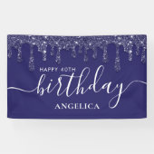 Blue Glitter Dripping Custom Happy 40th Birthday Spandoek (Horizontaal)