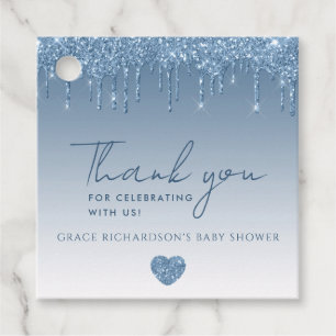 Blue Glitter Drips Baby shower Bedankt Label   Jon