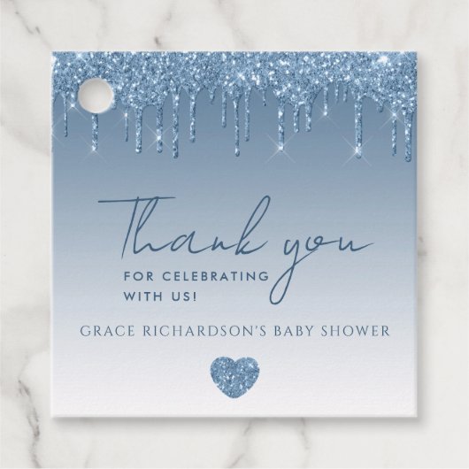 Blue Glitter Drips Baby shower Bedankt Label | Jon (Voorkant)