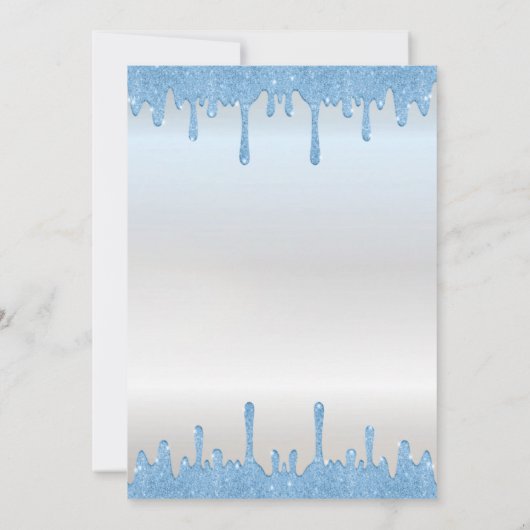 Blue Glitter Drips, Blue Dress Girl Sweet 16 Kaart (Achterkant)
