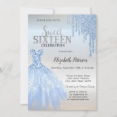 Blue Glitter Drips, Blue Dress Silver Sweet 16 Kaart (Voorkant)
