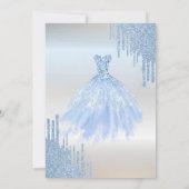 Blue Glitter Drips, Blue Dress Silver Sweet 16 Kaart (Achterkant)