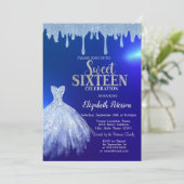 Blue Glitter Drips, Dress Blue Sweet 16 Kaart (Staand voorkant)