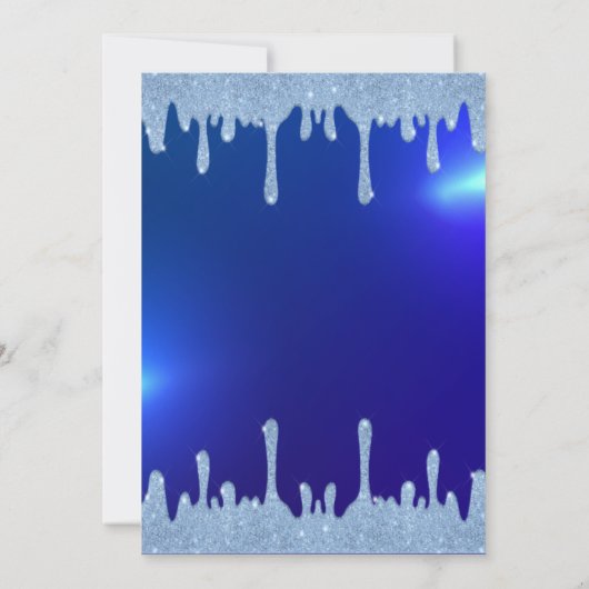 Blue Glitter Drips, Dress Blue Sweet 16 Kaart (Achterkant)