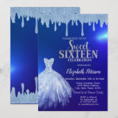 Blue Glitter Drips, Dress Blue Sweet 16 Kaart (Voorkant / Achterkant)
