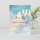 Blue Glitter Drips Regenboog Holografisch Baby sho Kaart (Staand voorkant)