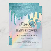 Blue Glitter Drips Regenboog Holografisch Baby sho Kaart (Voorkant / Achterkant)