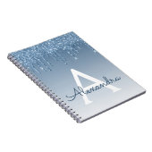 Blue Glitter Drips Sparkle Monogram Notitieboek (Rechterzijde)