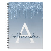 Blue Glitter Drips Sparkle Monogram Notitieboek (Voorkant)