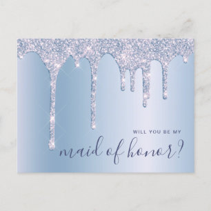 Blue glitter drips zal je mijn bruidsmeisje zijn uitnodiging briefkaart