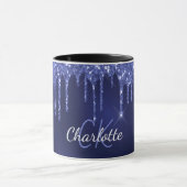 Blue glitter druppelt naam monogram initiaal scrip mok (Midden)