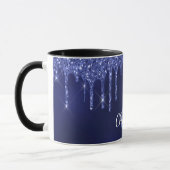 Blue glitter druppelt naam monogram initiaal scrip mok (Links)