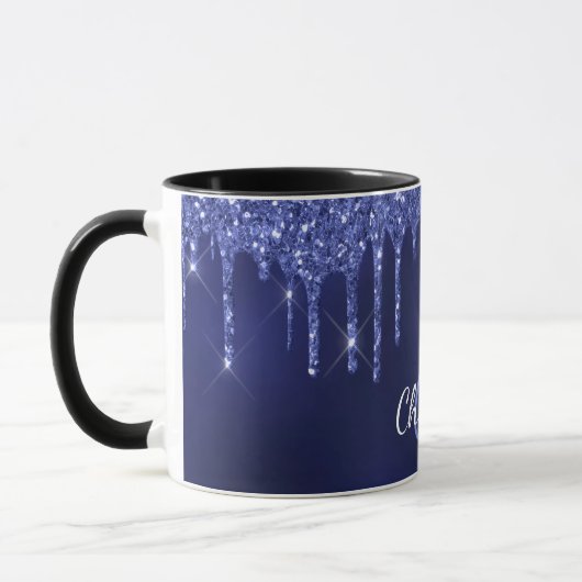 Blue glitter druppelt naam monogram initiaal scrip mok (Links)