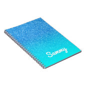 Blue Glitter en Aqua Ombre Personalized Notitieboek (Rechterzijde)