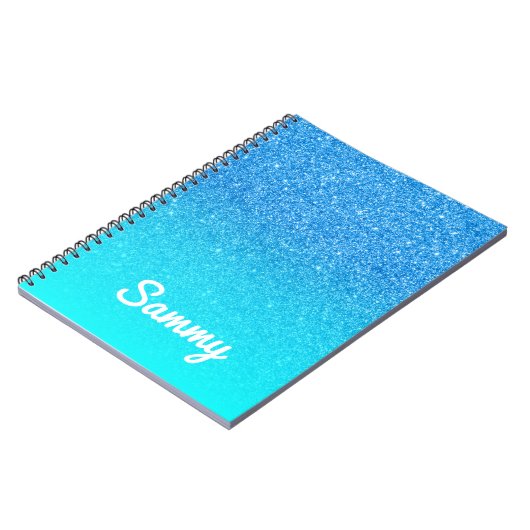 Blue Glitter en Aqua Ombre Personalized Notitieboek (Linkerzijde)