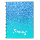 Blue Glitter en Aqua Ombre Personalized Notitieboek (Voorkant)