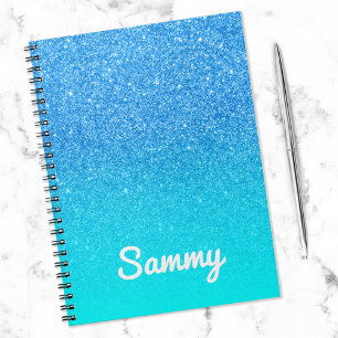 Blue Glitter en Aqua Ombre Personalized Notitieboek