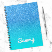 Blue Glitter en Aqua Ombre Personalized Notitieboek