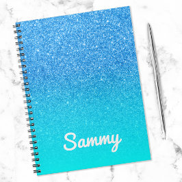 Blue Glitter en Aqua Ombre Personalized Notitieboek