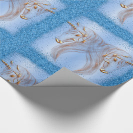 Blue Glitter en Golden Unicorns Birthday Cadeaupapier