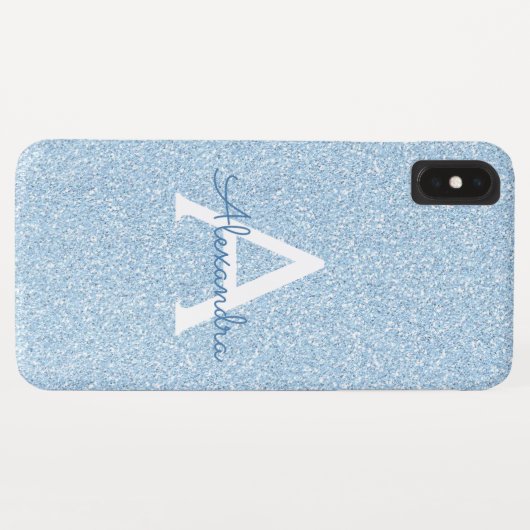 Blue Glitter en Sparkle Monogram Case-Mate iPhone Case (Achterkant (horizontaal))