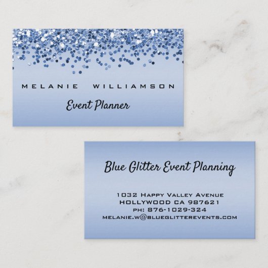 Blue Glitter Event Planner Visitekaartje (Voorkant / Achterkant)