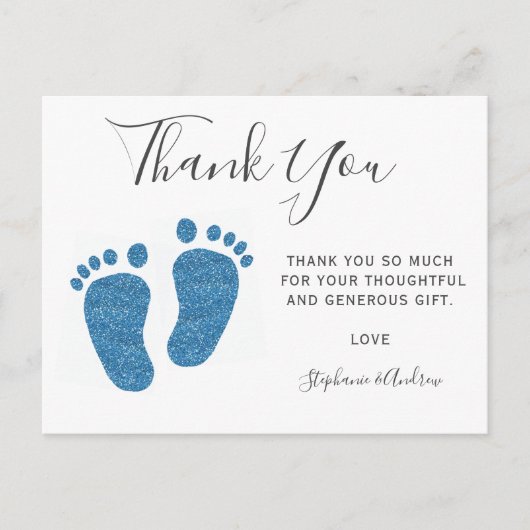 Blue Glitter Feet Baby shower Bedankt Briefkaart (Voorkant)