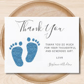 Blue Glitter Feet Baby shower Bedankt Briefkaart