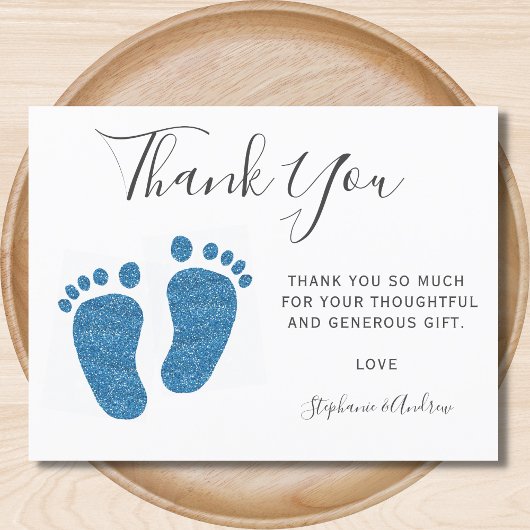 Blue Glitter Feet Baby shower Bedankt Briefkaart