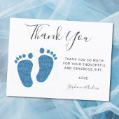 Blue Glitter Feet Baby shower Bedankt Briefkaart