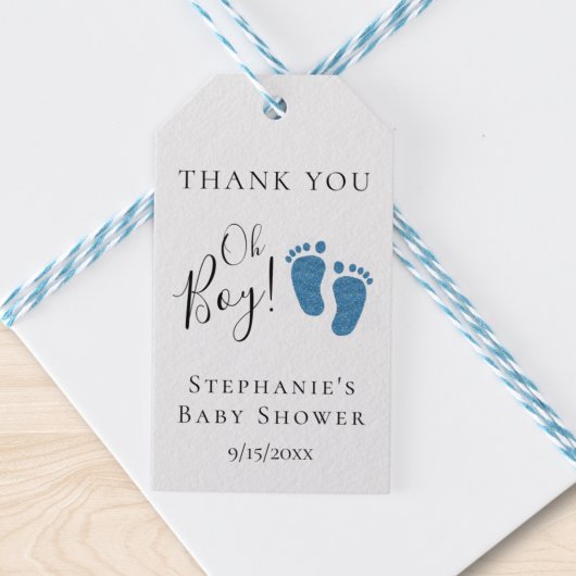 Blue Glitter Feet Baby shower Bedankt Cadeaulabel